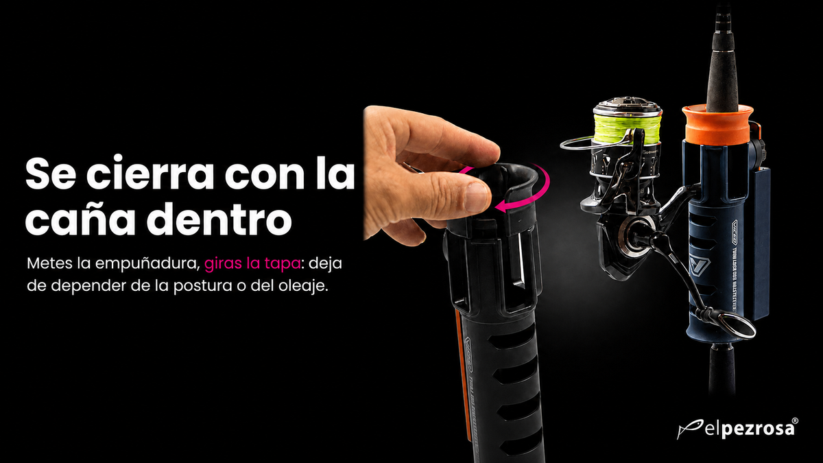 Se cierra con la ca?a dentro: giro de la tapa del Viceo Turn Lock Rod Holster VC305