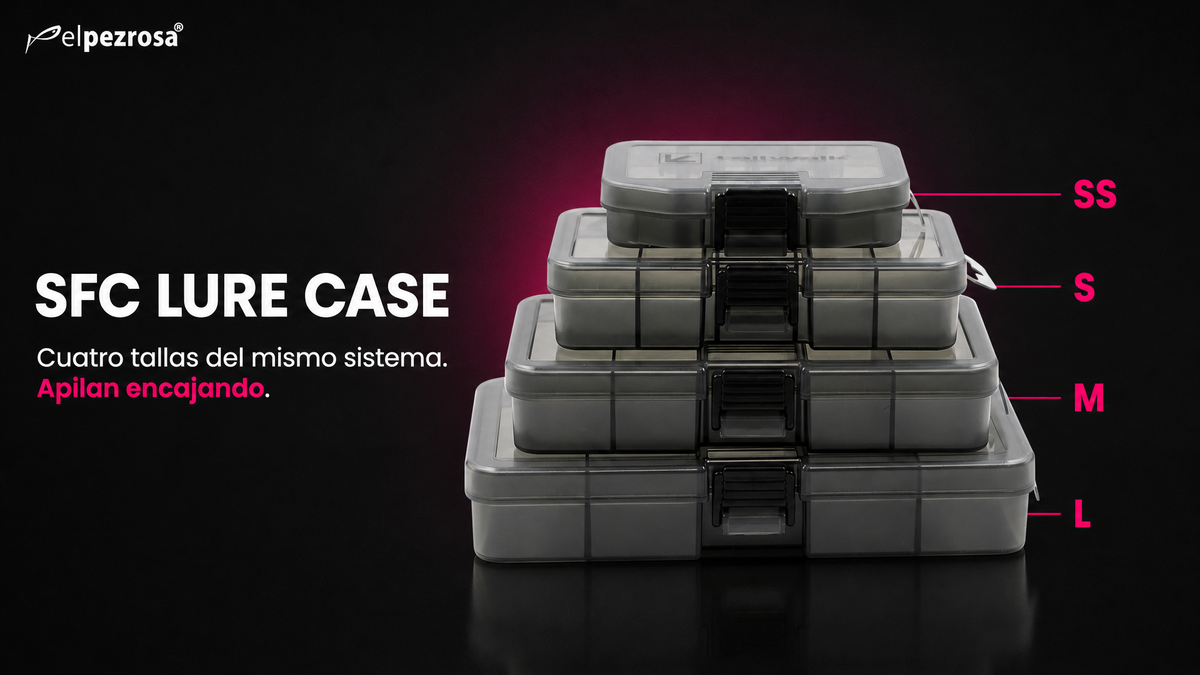 Gama SFC LURE CASE de MEIHO para tailwalk en sus cuatro tallas apiladas