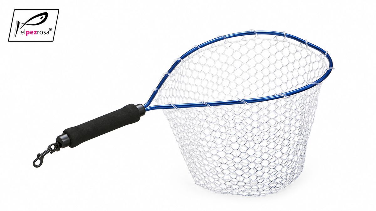 Prox Rubber Landing Net Short Grip PX70412CB: aro azul de aluminio, red de goma, empu?adura de EVA y mosquet?n